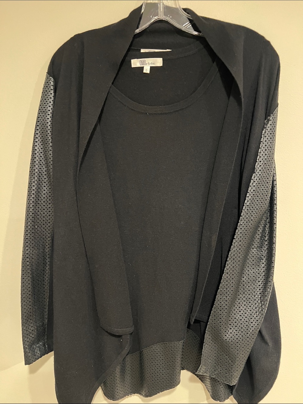My Tribe Black Open-Front Cardigan with Perforated Sleeve Panels